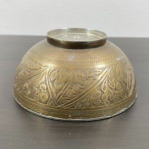Antique Brass Round Bowl, Handcrafted Small Vessel, Vintage Solid Metal Dish, De